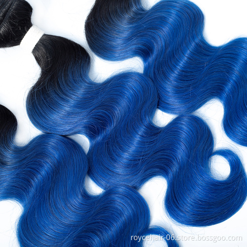 100% Virgin Remy Brazilian Human Hair Bundles Ombre Color Body Wave Human Hair Curly  Bundles  OT Blue Hair